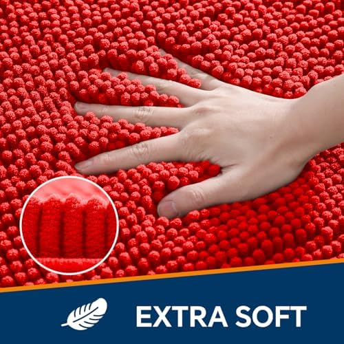 Chenille Bathroom Rug 24"x36" Red, Non-Slip Plush Bath Mat - Image 3