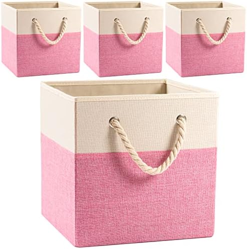 PRANDOM Large Foldable Cube Storage Bins 11x11 inch Fabric Linen Storage by Prandom