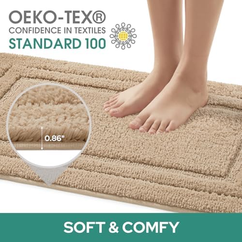 HOMEIDEAS Bathroom Rugs Sets 2 Piece, U-Shaped Toilet Rug Khaki - Image 3