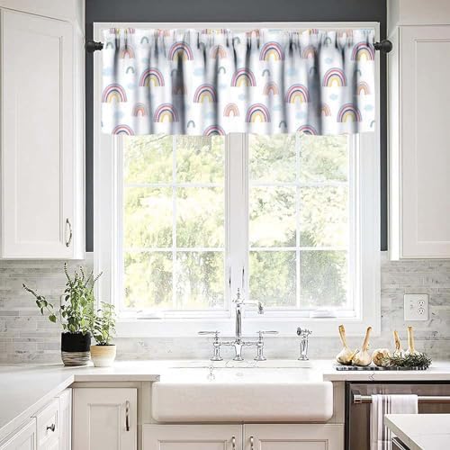 Rainbow Curtain Valances for Kids, Cute Boho Rainbow Rod Pocket Small Window - Image 6