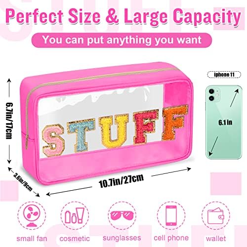 Chenille Letter Clear Makeup Bags Stuff Pouch, Preppy Patch Makeup Bag - Image 2