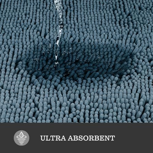 Yeaban Chenille Blue Bathroom Rug 20"x32", Non-Slip Rubber Backing - Image 4