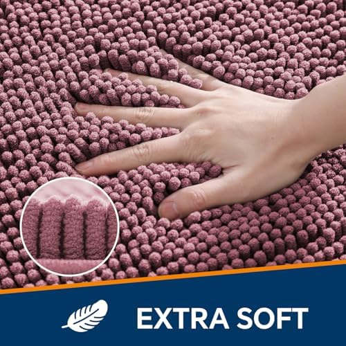 Chenille Bathroom Runner Rug 17"x47" Dusty Rose, Plush Bath Mat - Image 3