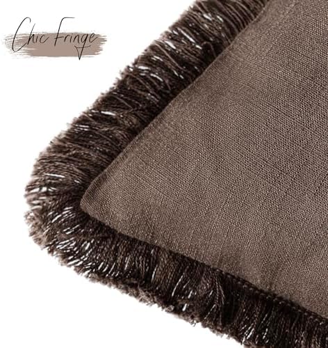 Foindtower Decorative Linen Fringe Throw Pillow Covers 22×22 Reddish Brown - Image 3