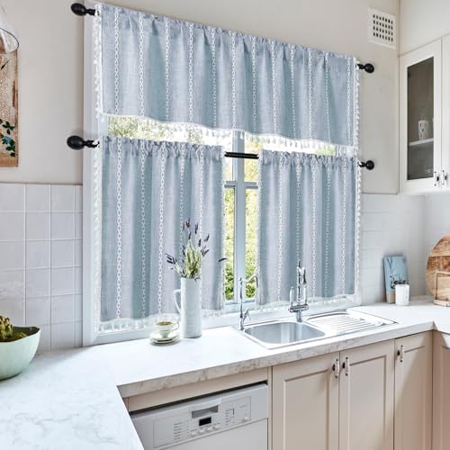 MitoVilla 2 Panels Boho Kitchen Short Curtains, Modern Farmhouse Cafe Curtains - Image 2