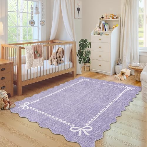 GarveeHome Scalloped Bow Rug 4x6 Washable Purple Rugs - Image 3
