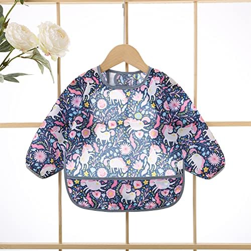 5pcs Set Long Sleeve Waterproof Bib Full Coverage Apron Bib Smock Toddler Bibs - Image 2