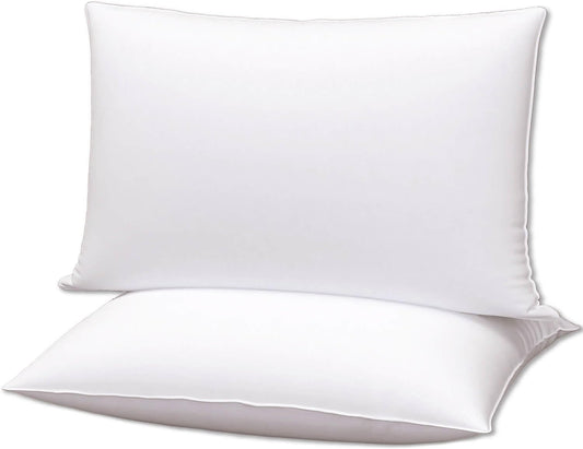 Squishy Flat Bed Pillows Queen Size Set of 2 Extra Soft Thin Pillow for Stomach Sleeping Adults Kids Back Sleeper Plush Fluffy White 20x30 inches