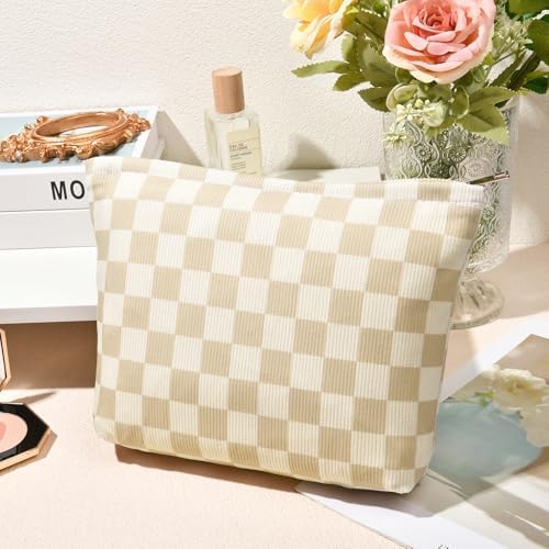 SOIDRAM 2 Pcs Checkered Makeup Bag Large Cosmetic Bag Toiletry Bag Makeup Pouch - Image 7