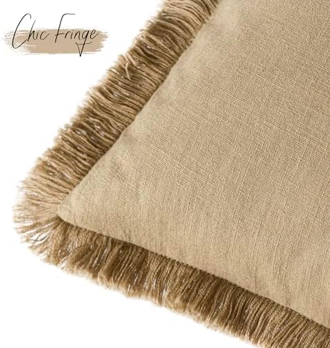 Foindtower Decorative Linen Fringe Throw Pillow Covers 24×24 Light Khaki - Image 3