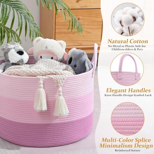 67L Large Woven Blanket Basket, Cotton Rope Baby Laundry Hamper - Image 3