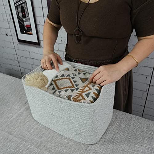 XUANGUO Woven Cotton Rope Storage Baskets 15x10x9.3" 3 Pack Grey - Image 3