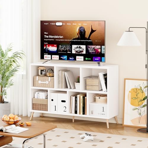 7-Cube Storage Organizer with Natural Wood Legs, Mid-Century Modern Bookcase - Image 2