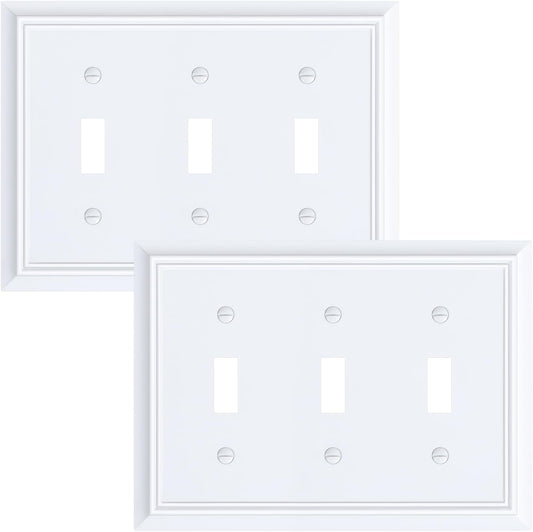 2-Pack Triple Toggle Light Switch Cover Plate, Durable Natural Bamboo Fiber Decorative Switch Plate Covers, Pure White 3 Gang Wall Plate, Corrosion Resistant