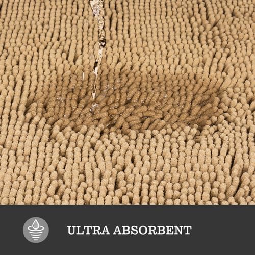 Yeaban Chenille Beige Bathroom Rug 20"x32", Non-Slip Rubber Backing - Image 4
