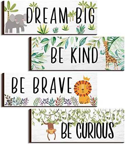 4 Pieces Woodland Nursery Decor Safari wall art Be kind brave curious Cute by Yookeer