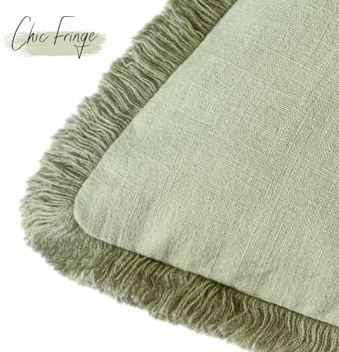 Foindtower Decorative Linen Fringe Throw Pillow Covers 20×20 Light Green - Image 3