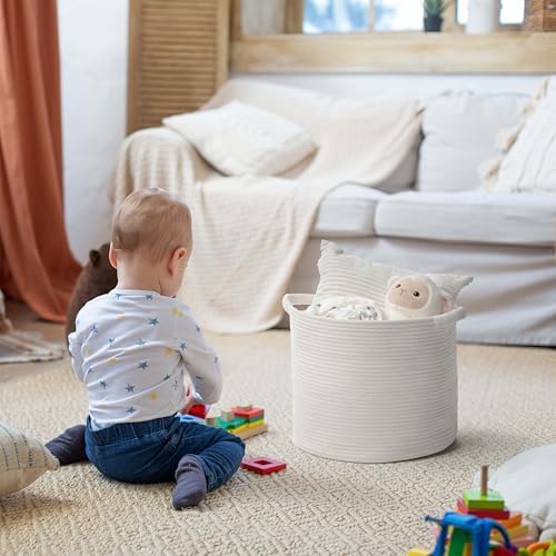 Blanket Basket for Living Room, Woven Rope Storage Basket - Image 5