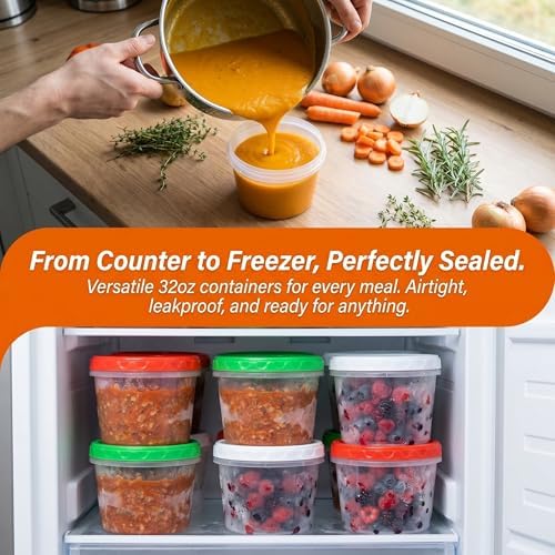 EONJOE 32oz Plastic Freezer Food Leftovers Containers - Image 7