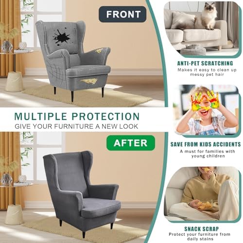 NILUOH Wingback Chair Covers 2-Piece, Armchair Slipcovers - Image 5