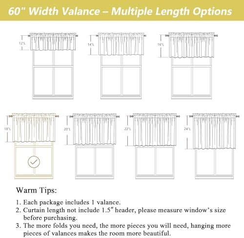 Grey Valances for Windows, Light Filtering Faux Linen Textured Small Short - Image 3
