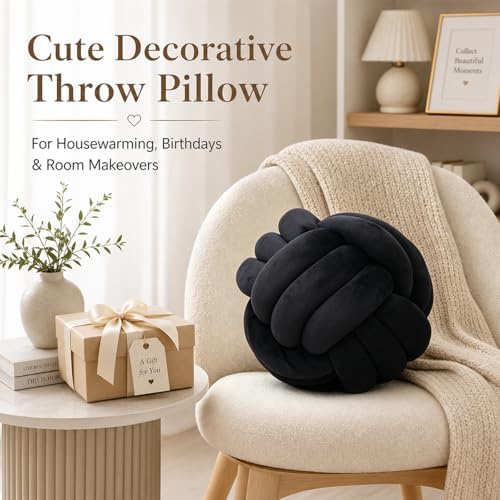 Petrella Black Knot Pillow Ball, 11 Inch Round Decorative Pillow - Image 4