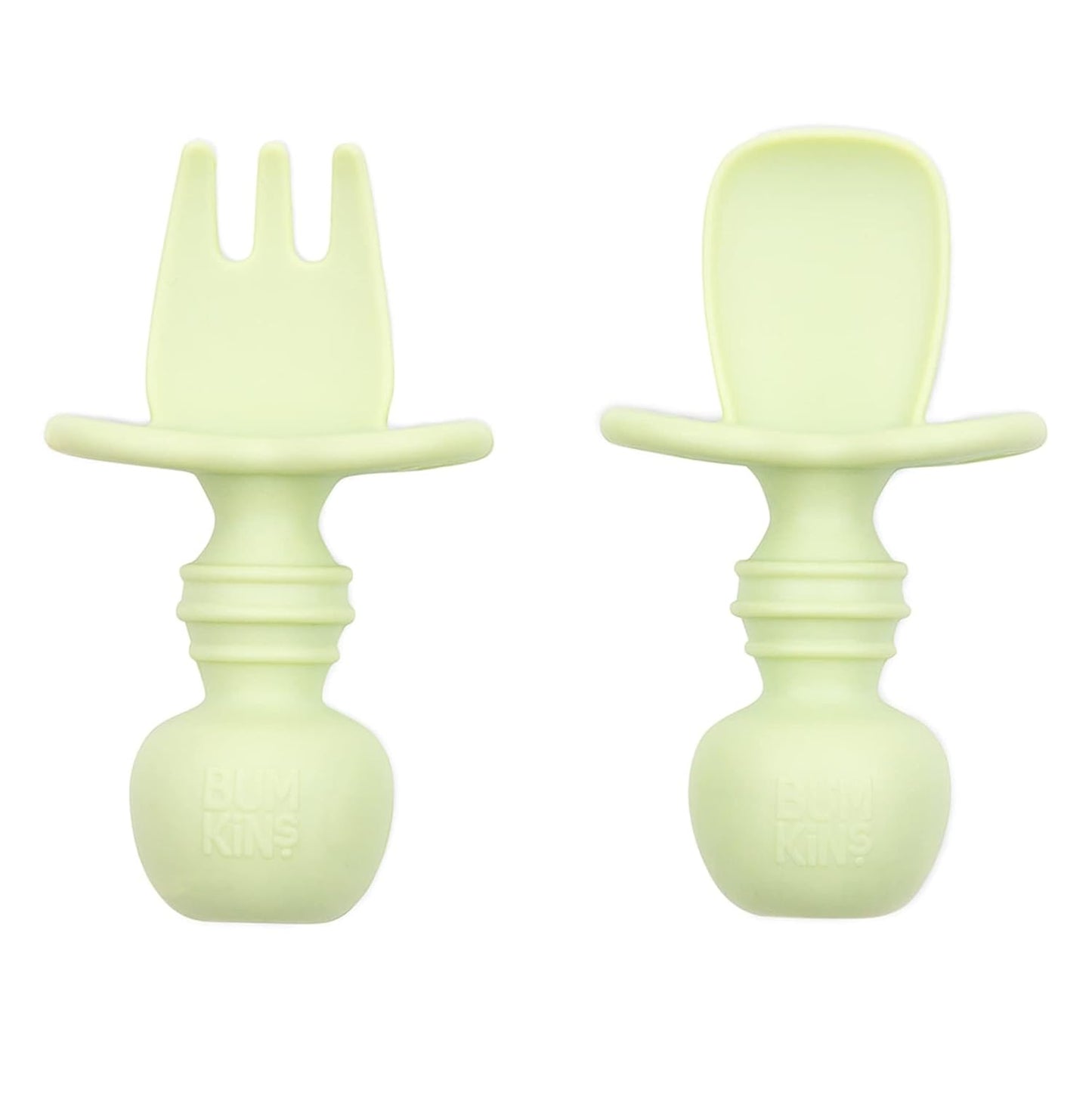 Bumkins Baby Utensils Set, Chewtensils Silicone Spoons for Dipping, Self-Feeding, Baby Led Weaning, Trainer Learning, First Stage Eating, Soft Practice Fork and Spoon, Babies 6 Months, Sage Green