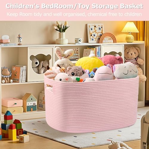 25"x16"x16" Rectangle Pink Woven Blanket Basket, Large Basket - Image 5