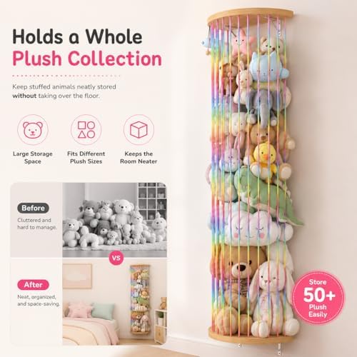 Stuffed Animal Storage Hammock Wooden Half Circle Design Wall Hanging Plush Toy - Image 5