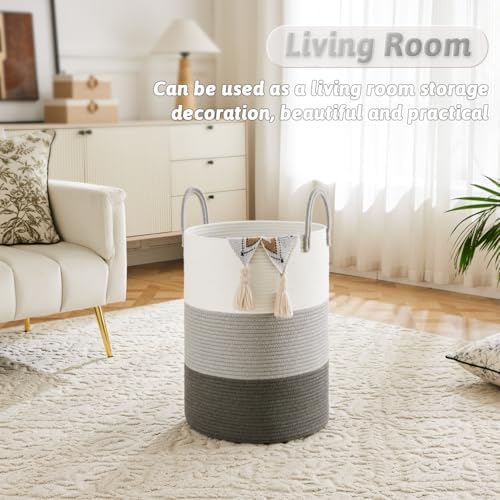 Artfeel Laundry Basket, Woven Cotton Rope Laundry Hamper, 60L - Image 5