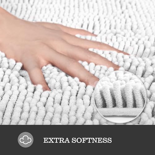 Yeaban Chenille White Bathroom Rug 40"x60", Non-Slip Rubber Backing - Image 3