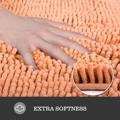 Yeaban Chenille Peach Bathroom Rug 17"x24", Non-Slip Rubber Backing - Image 3