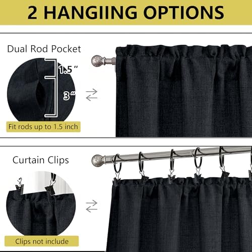 Black Valances for Windows, Light Filtering Faux Linen Textured Small Short - Image 4