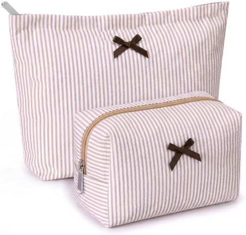 Huhumy 2 Pcs Makeup Bag Set for Women, Bow Stripe by Huhumy