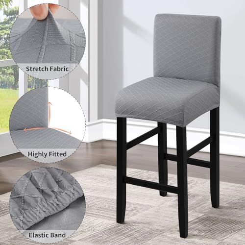 Fuloon Waterproof Barstool Covers Chair Slipcovers, Light Grey, 4 Pack - Image 4