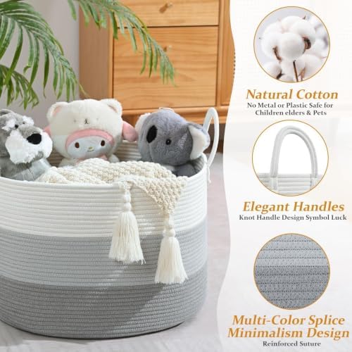67L Large Woven Blanket Basket, Cotton Rope Baby Laundry Hamper - Image 3