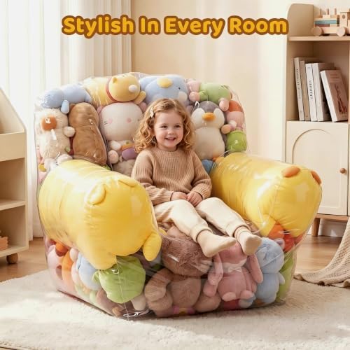 Clear Stuffed Animal Storage Bean Bag Chair Organizer - Image 3
