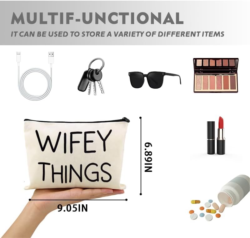Wifey Hubby Things Cosmetic Makeup Storage Bags 2 Pcs - Image 2