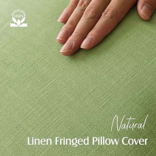 Foindtower Decorative Linen Fringe Throw Pillow Covers 18×18 Lime Green - Image 2
