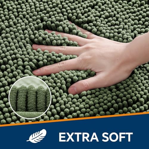 Chenille Bathroom Rug 36"x60" Loden Green, Large Plush Bath Mat - Image 3