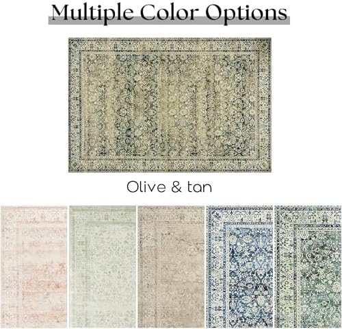 Olive and Tan Rug 5x8 Neutral Floral Soft Carpet Washable - Image 6