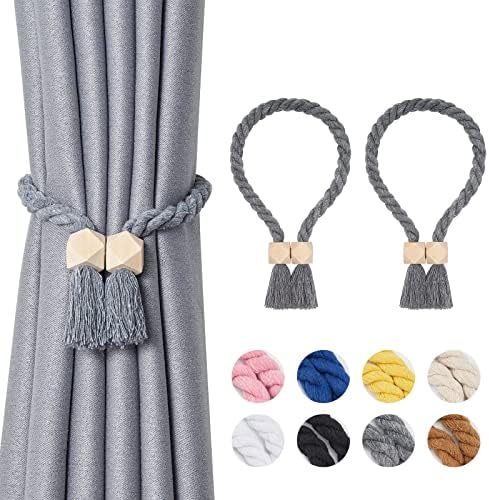 NICEEC 2 Pack Wooden Polyhedron Magnetic Curtain Tiebacks Boho Home Decor Drape by NICEEC
