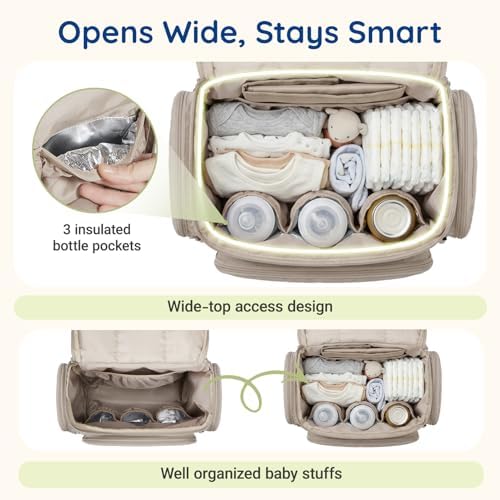 mommore Diaper Bag Backpack, Baby Bag, Diaper Backpack, Checkered Khaki - Image 3