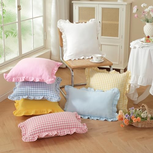 Set of 2 Light Blue Ruffle Throw Pillow Covers 18x18 Inch, Solid Color Pillow - Image 5