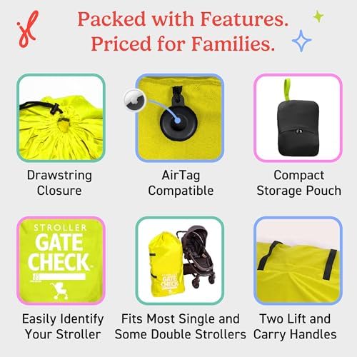 J.L. Childress Gate Check Bag for Single & Double Strollers, Neon Yellow - Image 6