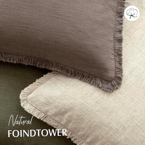 Foindtower Decorative Linen Fringe Throw Pillow Covers 18×18 Light Coffee - Image 4