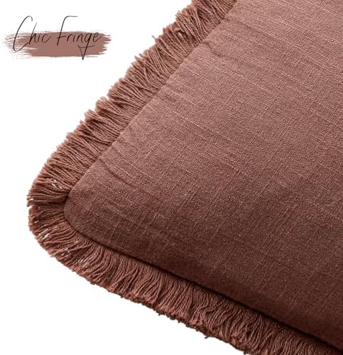 Foindtower Boho Linen Fringe Lumbar Throw Pillow Covers 12×20 Rust Red - Image 3