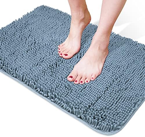 Yeaban Chenille Blue Bathroom Rug 20"x32", Non-Slip Rubber Backing by Yeaban