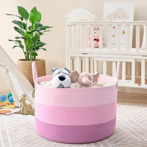 67L Large Woven Blanket Basket, Cotton Rope Baby Laundry Hamper - Image 6