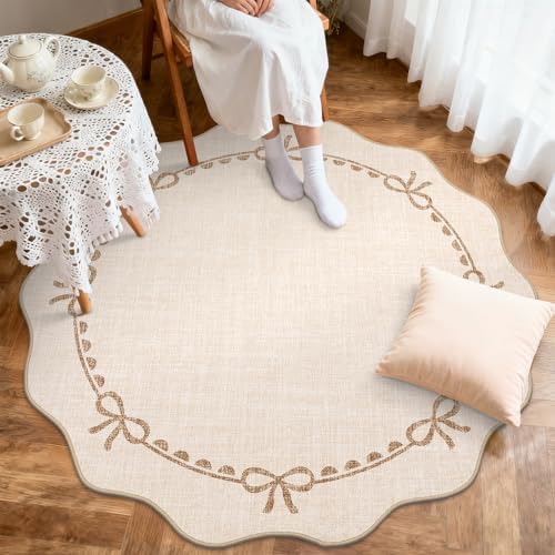 GarveeHome 4ft Round Rugs Washable Scalloped Bow Rug - Image 3
